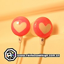 「R.D™」彩虹定做定制手绘耳机入耳式 爱心棒棒糖 荧光粉-白